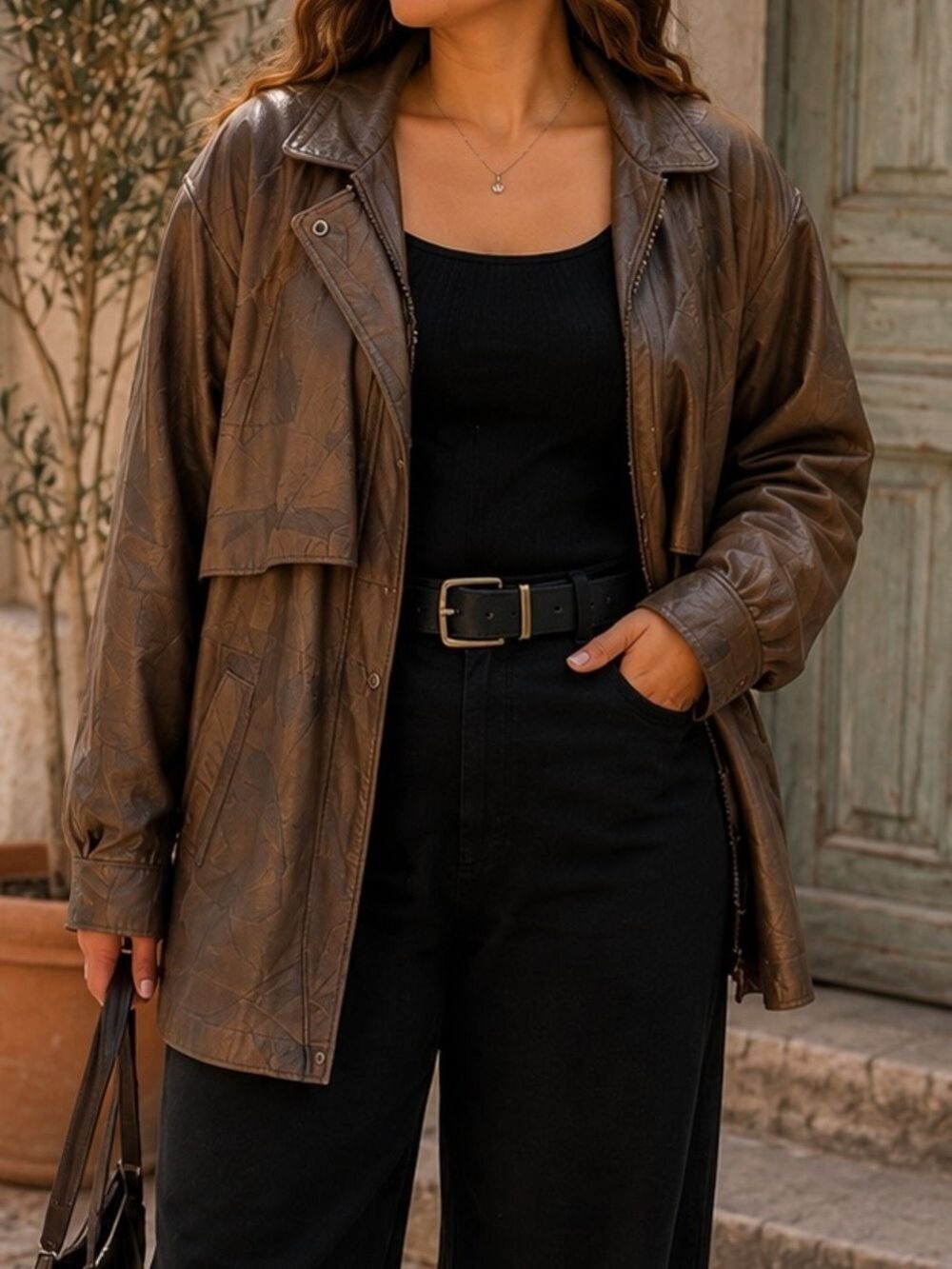 Vintage 80s 90s Oversized Leather Jacket XL Brown Bronze Artsy Grunge Coat Boho